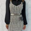 Vestido Curto Feminino sem Bojo Tweed Off White e Preto - Fernanda Ramos Store