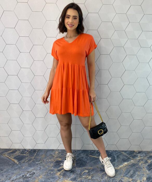 Vestido Feminino Curto de Malha sem Bojo Aurora Laranja - Fernanda Ramos Store