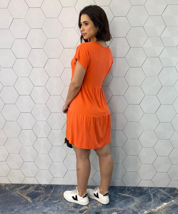 Vestido Feminino Curto de Malha sem Bojo Aurora Laranja - Fernanda Ramos Store