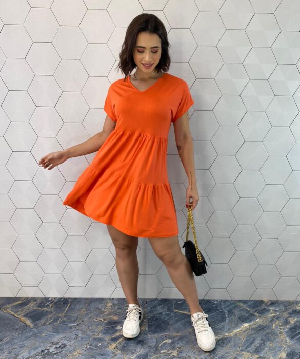 Vestido Feminino Curto de Malha sem Bojo Aurora Laranja - Fernanda Ramos Store