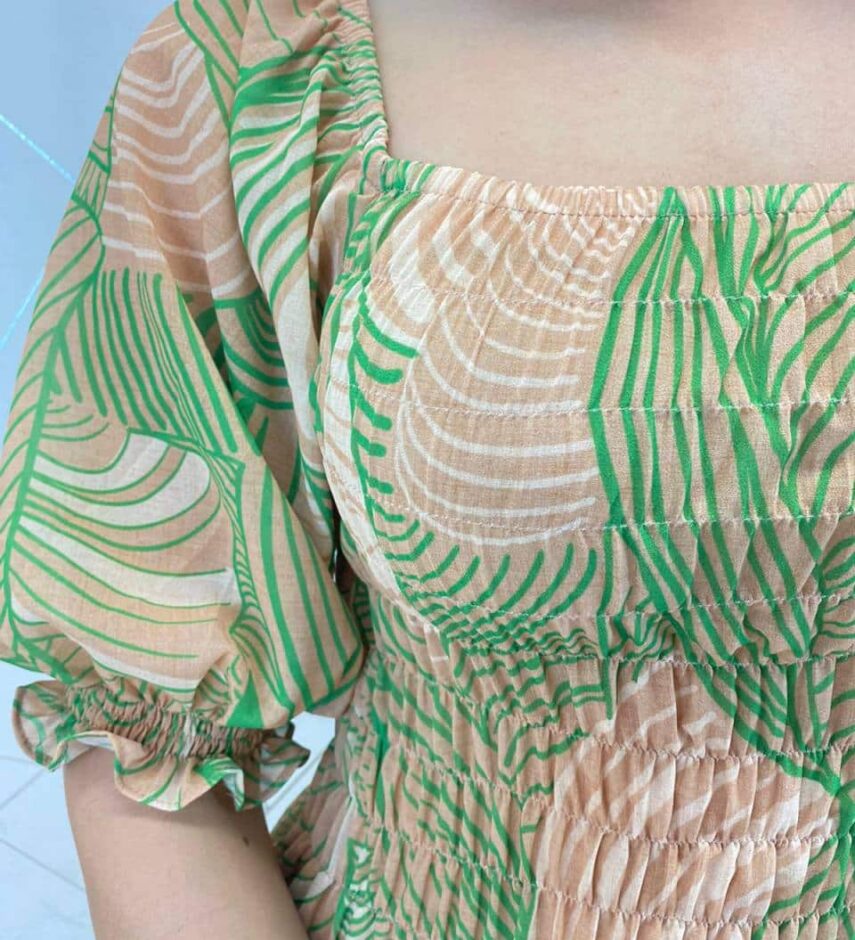 Vestido Longo sem Bojo Erica Estampado Verde com Lastex - Fernanda Ramos Store