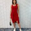 Vestido Midi Canelado sem Bojo e Amarração Vermelho - Fernanda Ramos Store