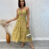 Vestido Midi com Bojo Alça Regulável Tricoline Jade Bege - Fernanda Ramos Store