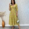 Vestido Midi com Bojo Manga Curta Tricoline Maisa Bege - Fernanda Ramos Store