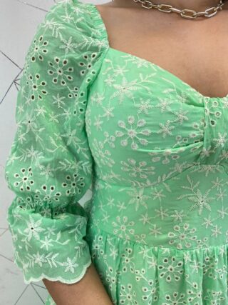 Vestido Midi com Bojo Manga Curta Tricoline Maisa Verde - Fernanda Ramos Store