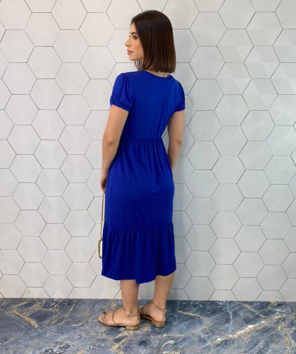 Vestido Midi Feminino de Malha Patrícia Azul - Fernanda Ramos Store