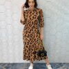 Vestido Midi sem Bojo Manga 3/4 de Malha Animal Print - Fernanda Ramos Store