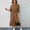 Vestido Midi sem Bojo Manga 3/4 de Malha Animal Print - Fernanda Ramos Store