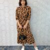 Vestido Midi sem Bojo Manga 3/4 de Malha Animal Print - Fernanda Ramos Store