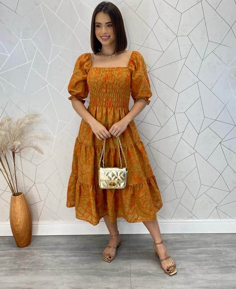 Vestido Midi sem Bojo Tricoline com Lastex Nina Estampa - Fernanda Ramos Store