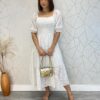 Vestido Midi sem Bojo Tricoline Laise com Lastex Branco - Fernanda Ramos Store