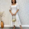 Vestido Midi sem Bojo Tricoline Laise com Lastex Branco - Fernanda Ramos Store