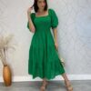 Vestido Midi sem Bojo Tricoline Laise com Lastex Verde - Fernanda Ramos Store