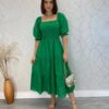 Vestido Midi sem Bojo Tricoline Laise com Lastex Verde - Fernanda Ramos Store