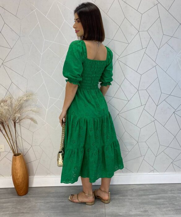 Vestido Midi sem Bojo Tricoline Laise com Lastex Verde - Fernanda Ramos Store