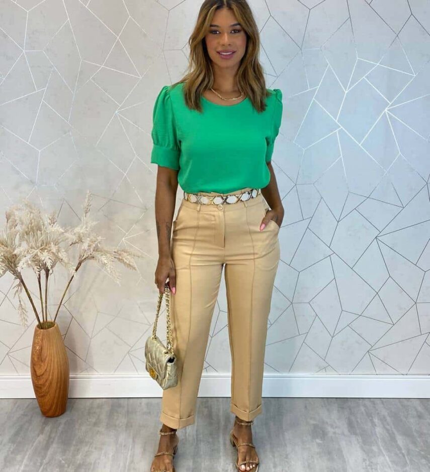 Blusa Feminina Duda Manga Curta com Botões Verde - Fernanda Ramos Store