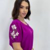 Blusa Feminina Iris Manga Bordada Floral Fúcsia - Fernanda Ramos Store