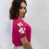 Blusa Feminina Iris Manga Bordada Floral Pink - Fernanda Ramos Store