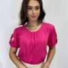 Blusa Feminina Iris Manga Bordada Floral Pink - Fernanda Ramos Store