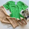 Blusa Feminina Mangas Bordadas em Folhas Verde - Fernanda Ramos Store