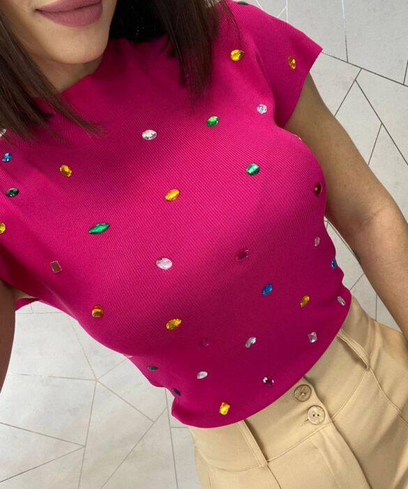 Blusa Feminina Modal Detalhe em Aplicações Pink - Fernanda Ramos Store