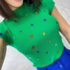 Blusa Feminina Modal Detalhe em Aplicações Verde - Fernanda Ramos Store