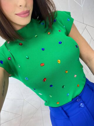 Blusa Feminina Modal Detalhe em Aplicações Verde - Fernanda Ramos Store