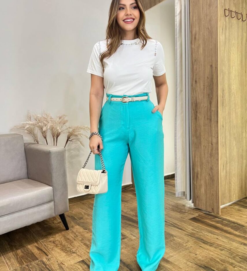 Calça Feminina com Bolsos Isabella Azul - Fernanda Ramos Store