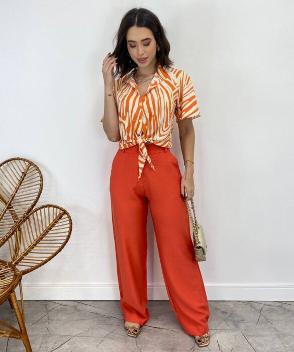 Calça Feminina com Bolsos Isabella Laranja - Fernanda Ramos Store