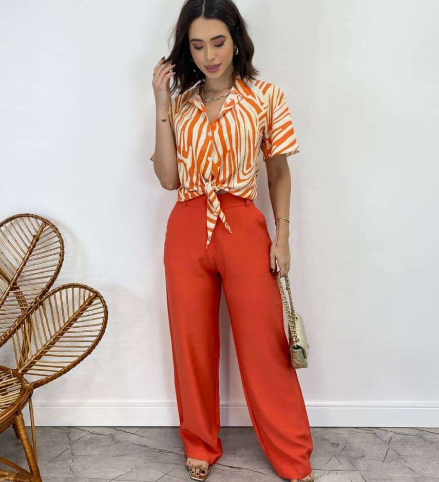 Calça Feminina com Bolsos Isabella Laranja - Fernanda Ramos Store
