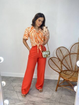 Calça Feminina com Bolsos Isabella Laranja - Fernanda Ramos Store