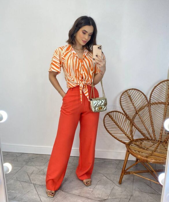 Calça Feminina com Bolsos Isabella Laranja - Fernanda Ramos Store