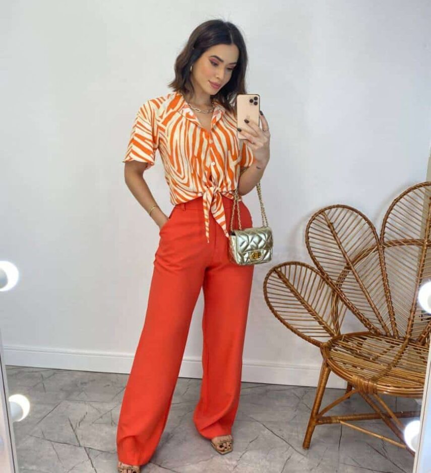 Calça Feminina com Bolsos Isabella Laranja - Fernanda Ramos Store