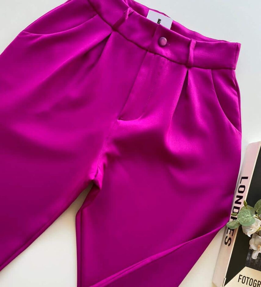 Calça Feminina Olivia Detalhe em Zíper na Barra Fúcsia - Fernanda Ramos Store