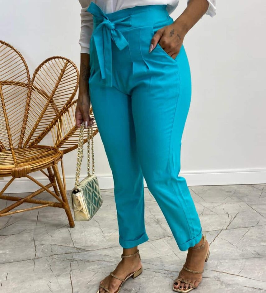 Calça Feminina Viscolinho com Amarração Azul - Fernanda Ramos Store