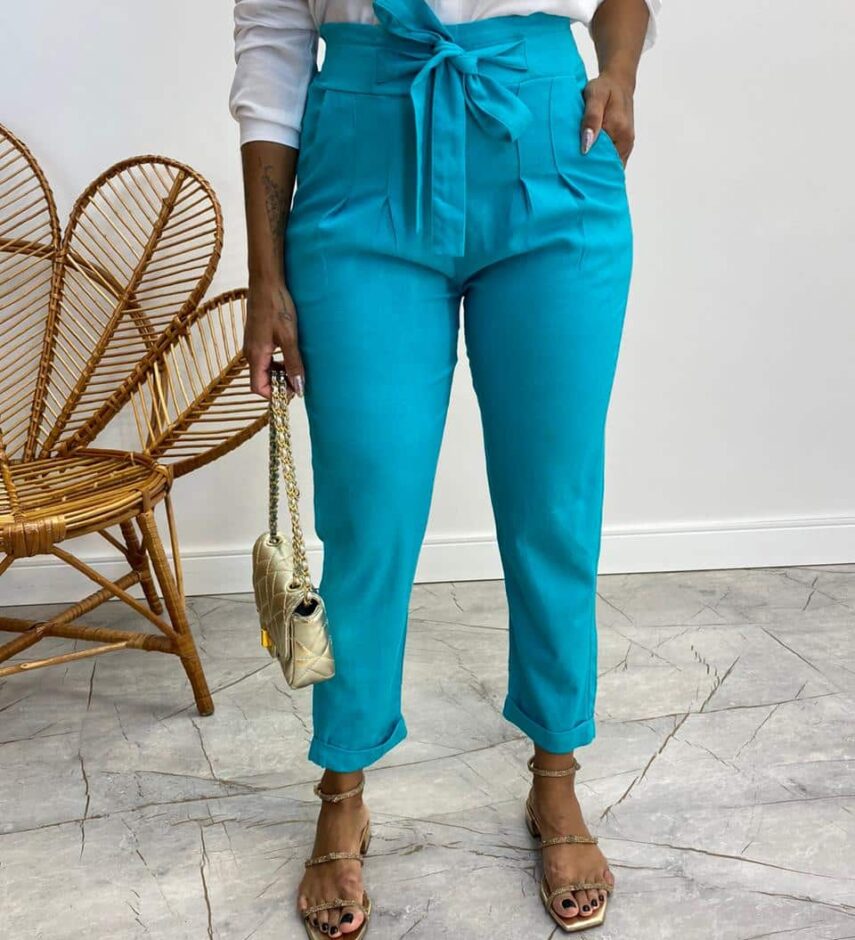 Calça Feminina Viscolinho com Amarração Azul - Fernanda Ramos Store