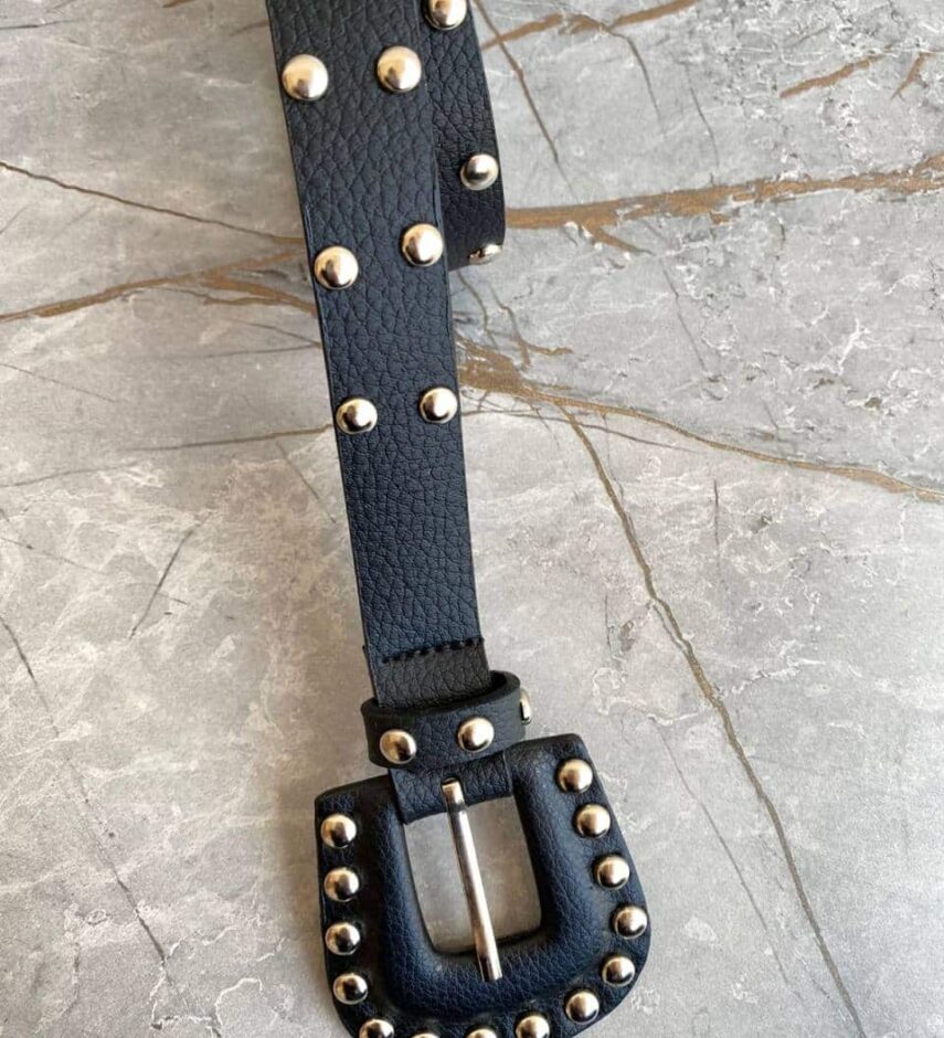 Cinto Feminin Nina Preto Detalhes Prata - Fernanda Ramos Store