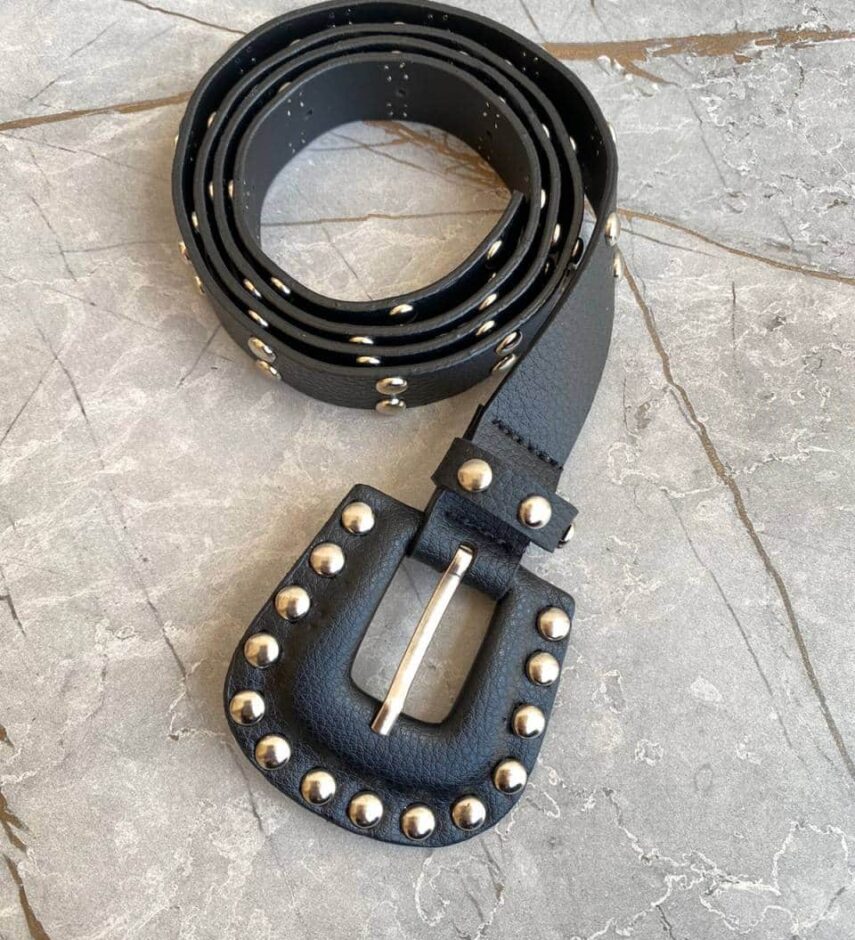 Cinto Feminin Nina Preto Detalhes Prata - Fernanda Ramos Store
