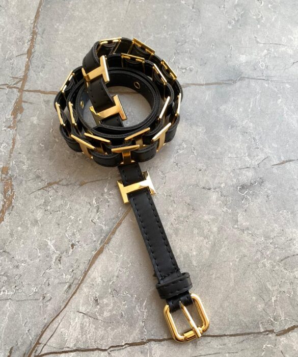 Cinto Feminino Mari Preto Detalhes em Dourado - Fernanda Ramos Store