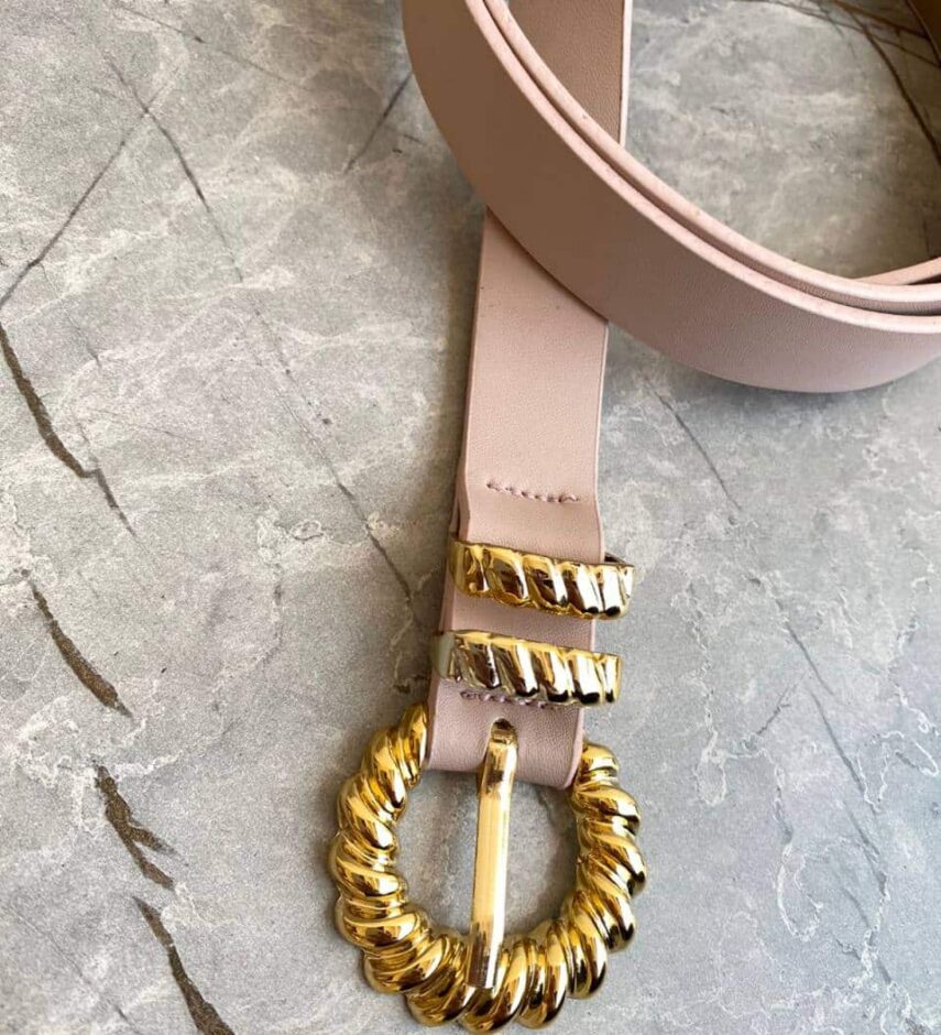 Cinto Feminino Sofia Nude Fivela Dourada - Fernanda Ramos Store