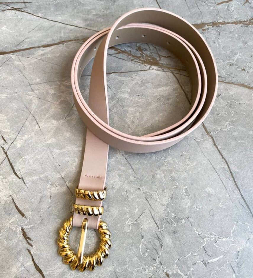 Cinto Feminino Sofia Nude Fivela Dourada - Fernanda Ramos Store