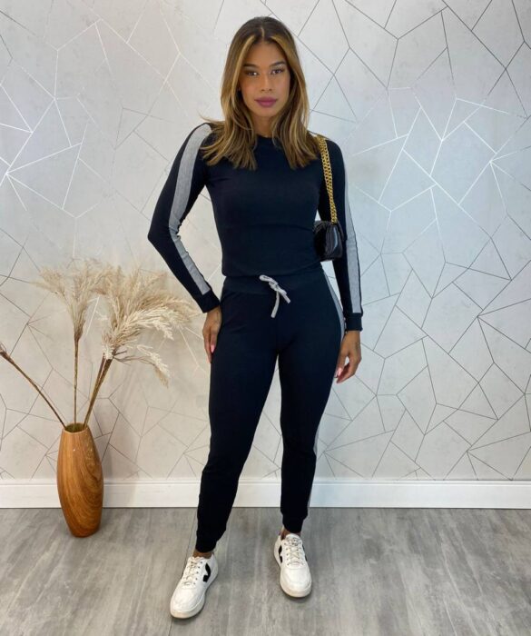 Conjunto Calça e Blusa Manga Longa Canelado Luiza Preto - Fernanda Ramos Store