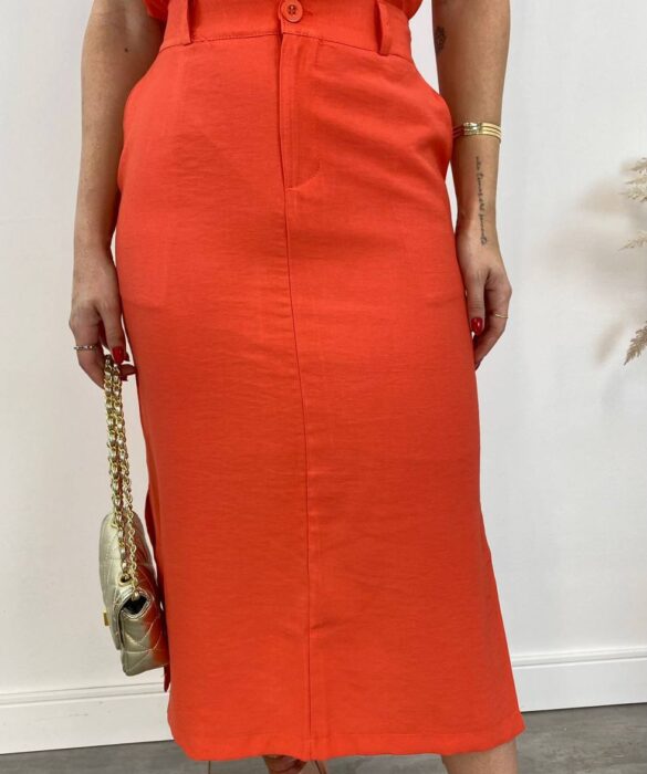 Conjunto Feminino Jade Regata e Saia Midi Coral - Fernanda Ramos Store