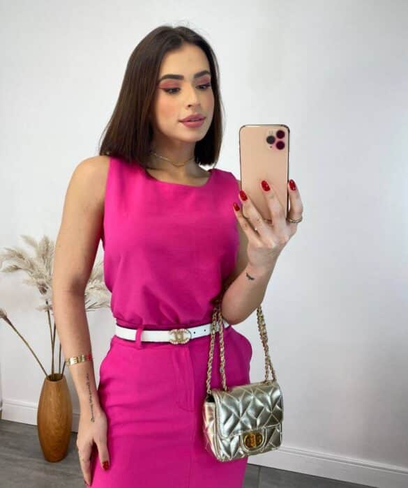 Conjunto Feminino Jade Regata e Saia Midi Pink - Fernanda Ramos Store