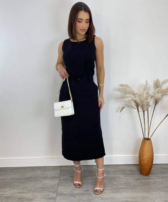 Conjunto Feminino Jade Regata e Saia Midi Preto - Fernanda Ramos Store