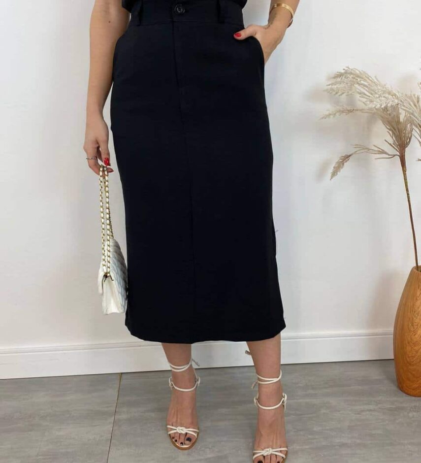Conjunto Feminino Jade Regata e Saia Midi Preto - Fernanda Ramos Store