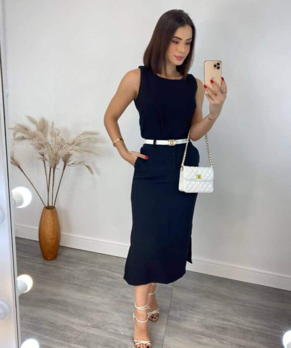 Conjunto Feminino Jade Regata e Saia Midi Preto - Fernanda Ramos Store