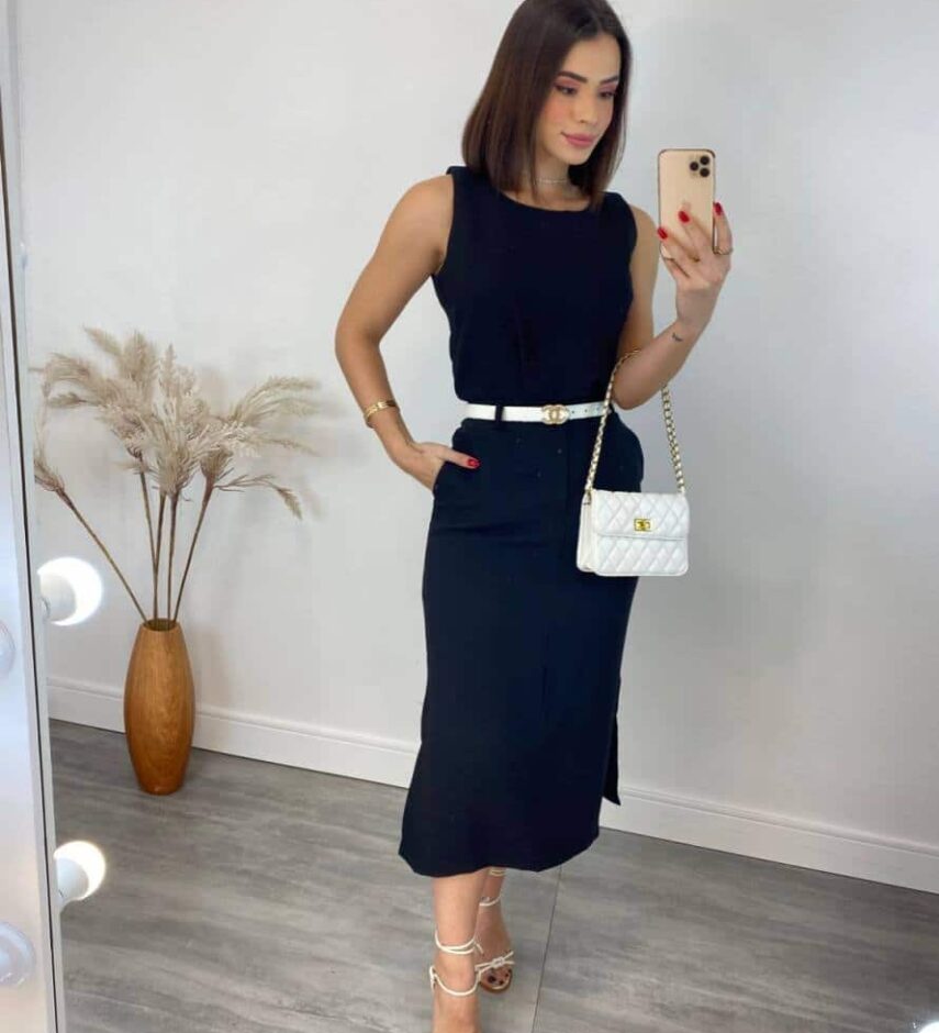 Conjunto Feminino Jade Regata e Saia Midi Preto - Fernanda Ramos Store