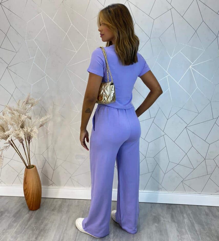 Conjunto Feminino Moletinho Calça e Cropped Chloe Lavanda - Fernanda Ramos Store