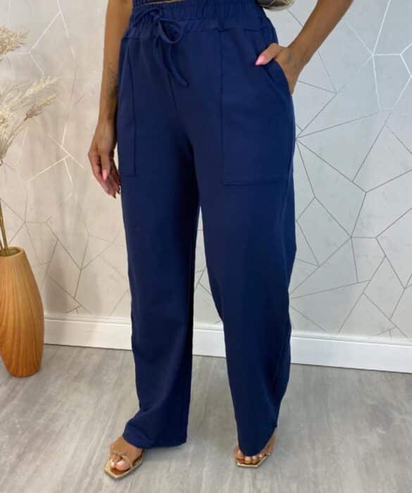 Conjunto Moletinho Calça e Cropped Isis Azul Marinho - Fernanda Ramos Store